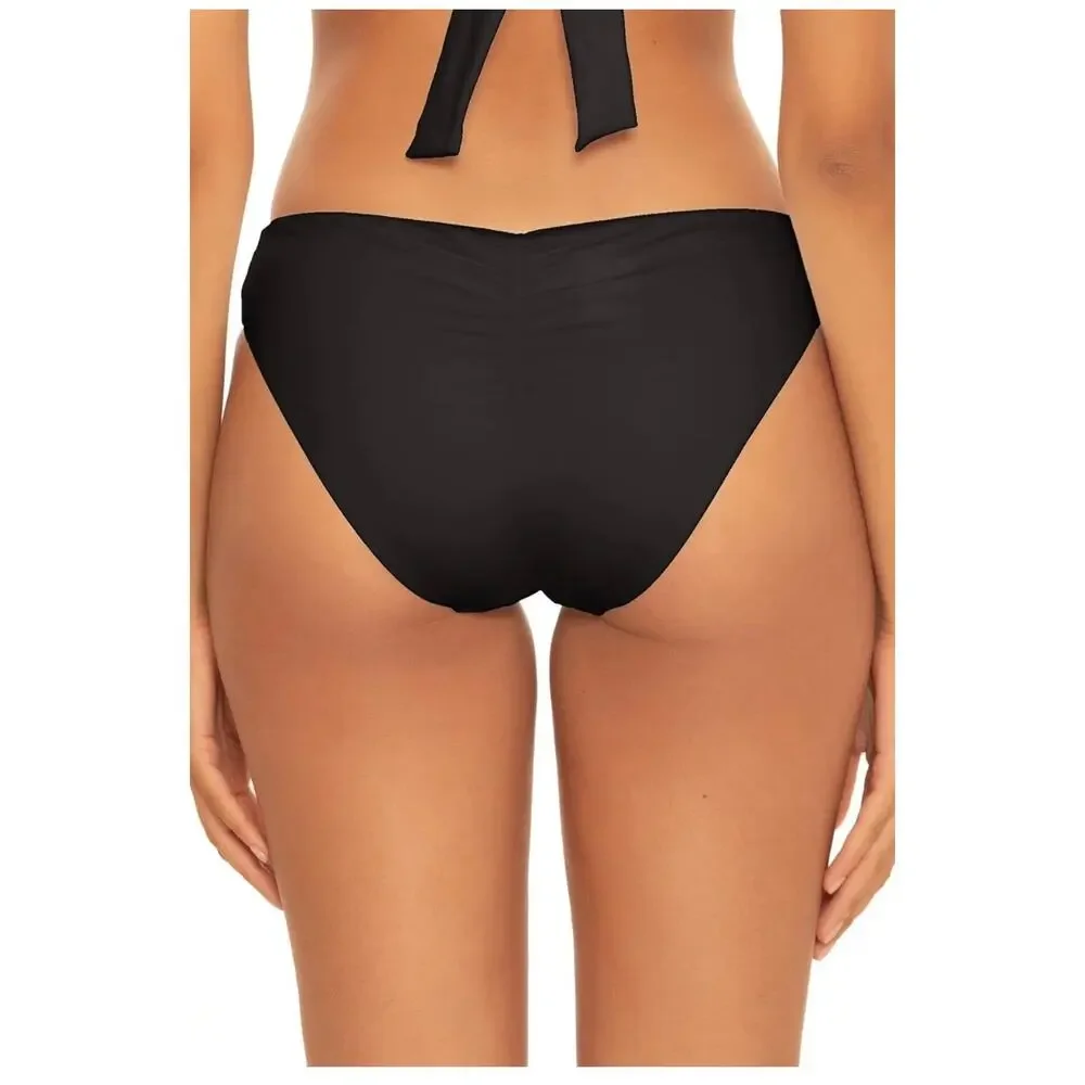 Becca Adela Black Shirred Hipster Bikini Swimsuit Bottoms Size Large